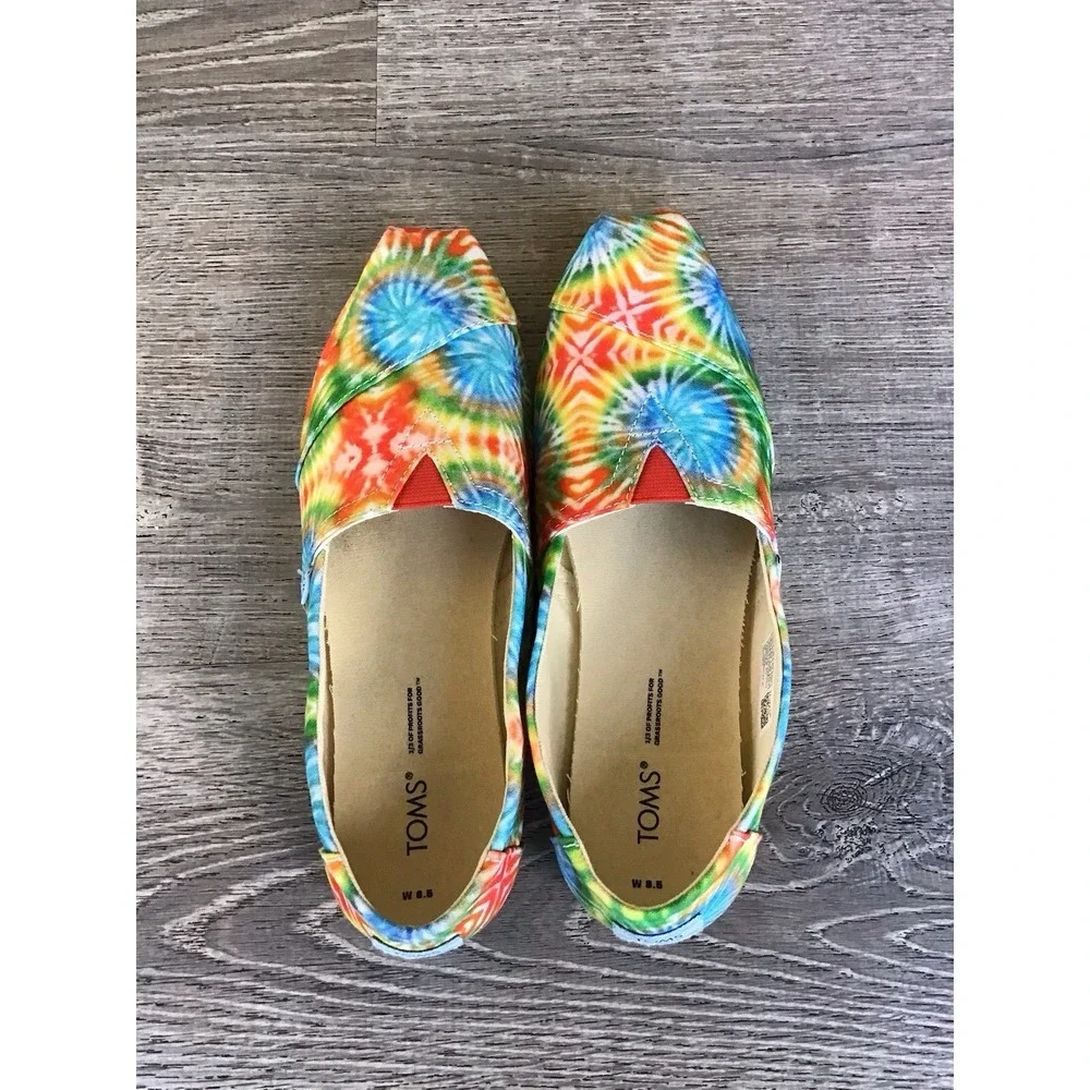 Toms Classic Alpargatas Womens Size 8.5 Slip on CANVAS Shoes Flats Tie Dye